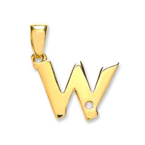 Letter 'W' 9ct Yellow Gold Initial with 0.01ct diamond