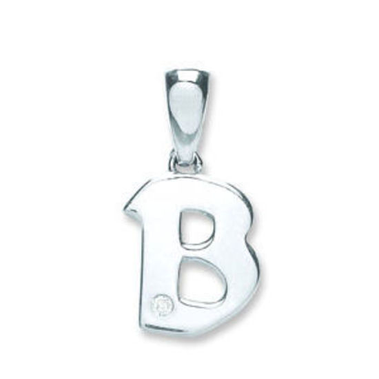 Letter 'B' 9ct White Gold Initial with 0.01ct diamond