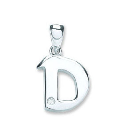 Letter 'D' 9ct White Gold Initial with 0.01ct diamond