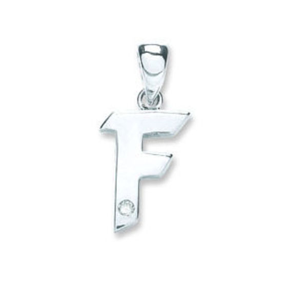 Letter 'F' 9ct White Gold Initial with 0.01ct diamond