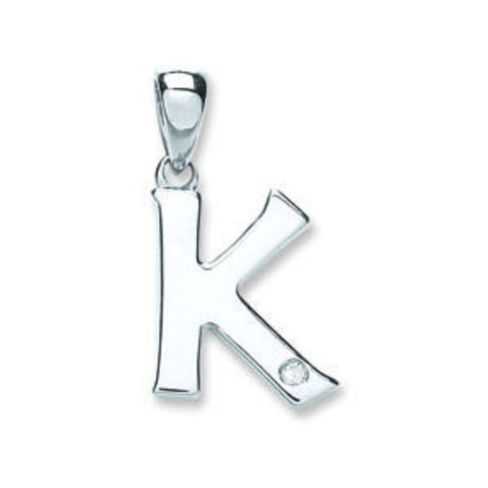 Letter 'K' 9ct White Gold Initial with 0.01ct diamond