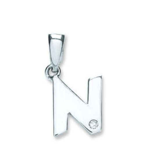 Letter 'N' 9ct White Gold Initial with 0.01ct diamond