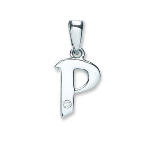 Letter 'P' 9ct White Gold Initial with 0.01ct diamond