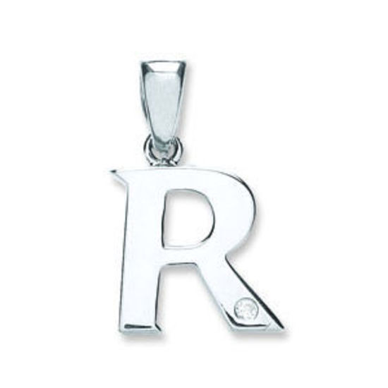 Letter 'R' 9ct White Gold Initial with 0.01ct diamond