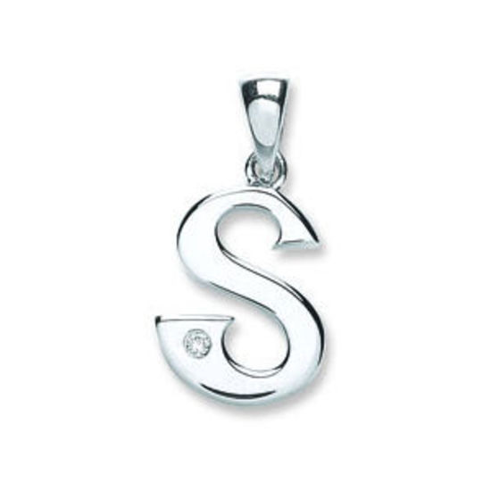 Letter 'S' 9ct White Gold Initial with 0.01ct diamond