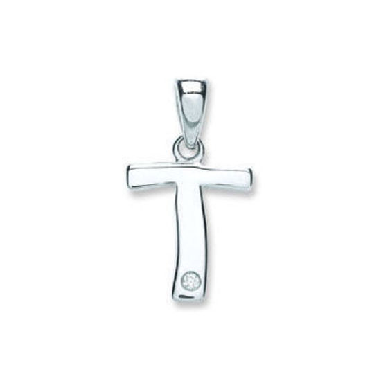 Letter 'T' 9ct White Gold Initial with 0.01ct diamond