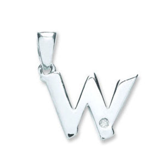 Letter 'W' 9ct White Gold Initial with 0.01ct diamond