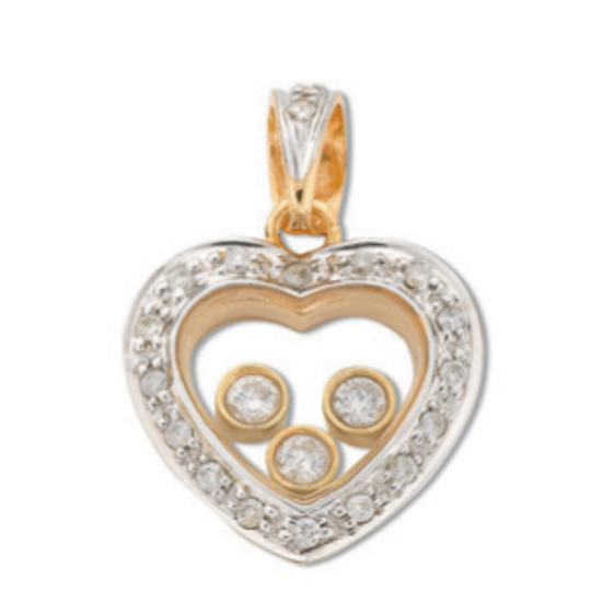9ct Yellow Gold 0.17ct Floating Diamond Heart Pendant
