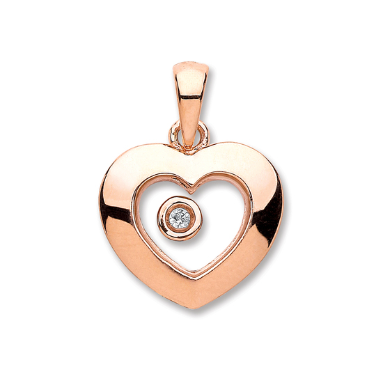 9ct Rose Gold Floating Diamond Heart Pendant