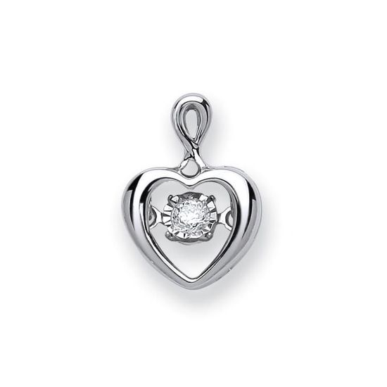 9ct White Gold 0.06ct Dancing Diamond Heart Pendant