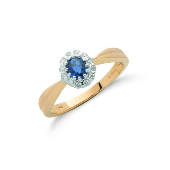 9ct Gold Ring with 0.10ct TW Diamonds and 0.50ct Sapphire Centre Stone, Size L