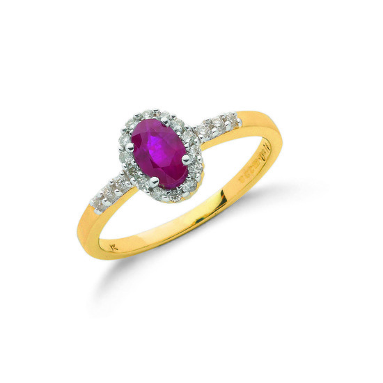 9ct Gold Ring with 0.16ct TW Diamonds and 0.55ct Ruby Centre Stone, Size L