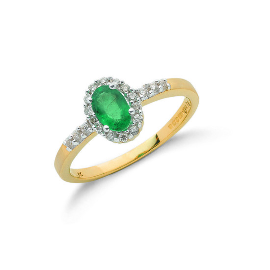 9ct Gold Ring with 0.16ct TW Diamonds and 0.45ct Emerald Centre Stone, Size L