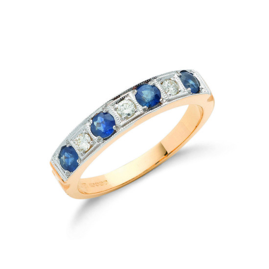 18ct Gold Ring with 0.15ct TW Diamonds and 0.80ct TW Sapphires