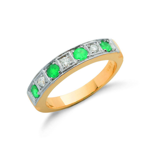 18ct Gold Ring with 0.15ct TW Diamonds and 0.75ct TW Emeralds