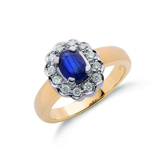 9ct Gold Ring with 0.25ct TW Diamonds and 1.00ct Sapphire Centre Stone