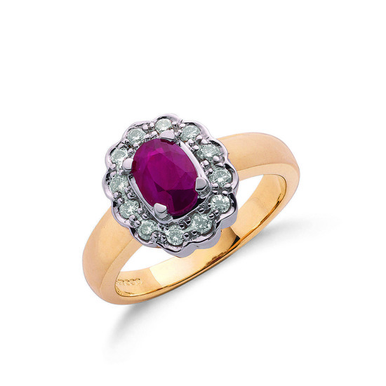 9ct Gold Ring with 0.25ct TW Diamonds and 1.00ct Ruby Centre Stone