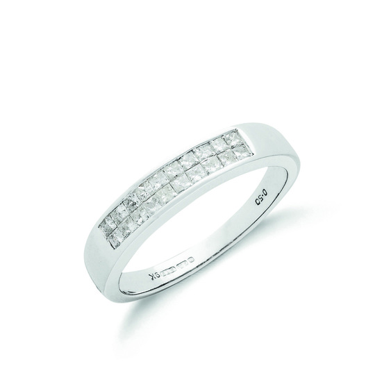 0.50ct TW Princess Cut Diamond Center 18ct White Gold Ring, G/H-VS, Size O
