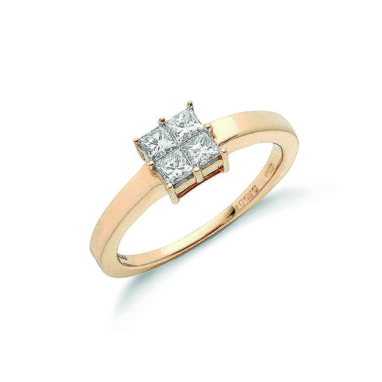 0.50ct TW Princess Cut Diamond Ring with 4 Center Stones, 18ct Gold, G/H-SI