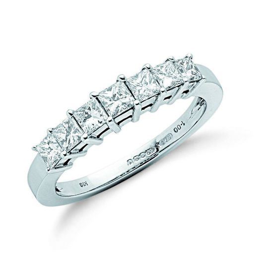 1.00ct TW seven Princess Cut Diamonds 18ct White Gold Ring, G/H-VS