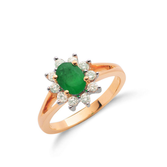 9ct Gold Ring with 0.36ct TW Diamonds and 0.79ct Emerald Centre Stone, Size M