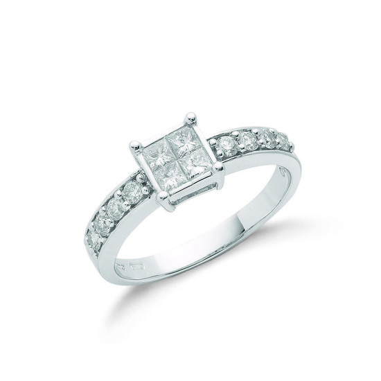 0.75ct TW Princess Cut Diamonds 18ct White Gold Ring, G/H-SI
