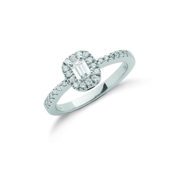 0.50ct TW Diamonds 18ct White Gold Ring with Emerald Cut Centre Stone, G/H-VS