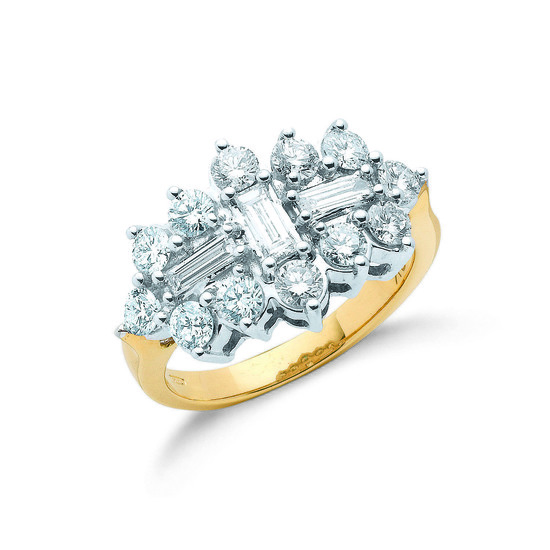 2.00ct TW Diamond 18ct Gold Ring with Baguette Centre, G/H-SI, Size L