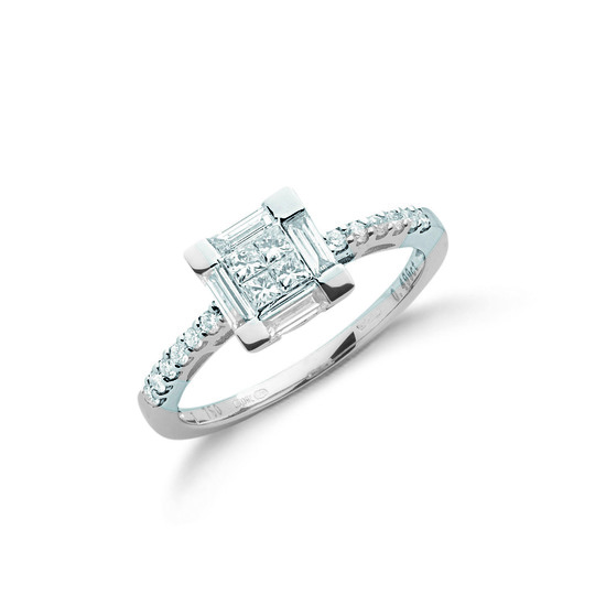 0.50ct TW Diamonds 18ct White Gold Ring with Princess & Baguette Cut Centre, G/H-VS, Size L