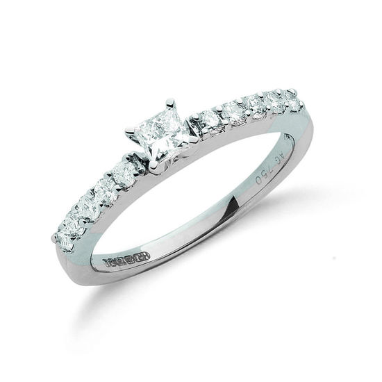0.50ct TW Princess Cut Diamonds 18ct White Gold Ring thin Rim and Center Stone, G/H-SI
