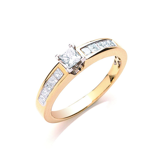 0.50ct TW Princess Cut Diamond Ring with Center Stone, 18ct Gold, G/H-SI