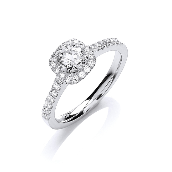 0.80ct TW Certified Diamond 18ct White Gold Ring with Cushion-Shape Centre