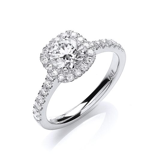 1.00ct TW Certified Diamond 18ct White Gold Ring with Cushion-Shape Centre
