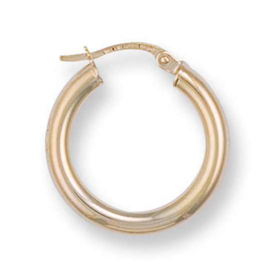9ct Yellow Gold Round Tube Hoop Earrings 1.2g