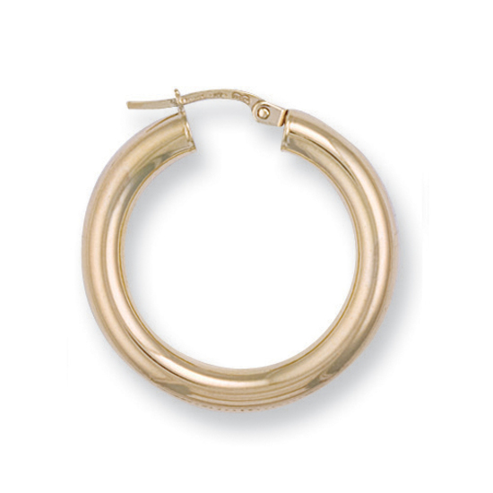9ct Yellow Gold Round Tube Hoop Earrings 2.4g