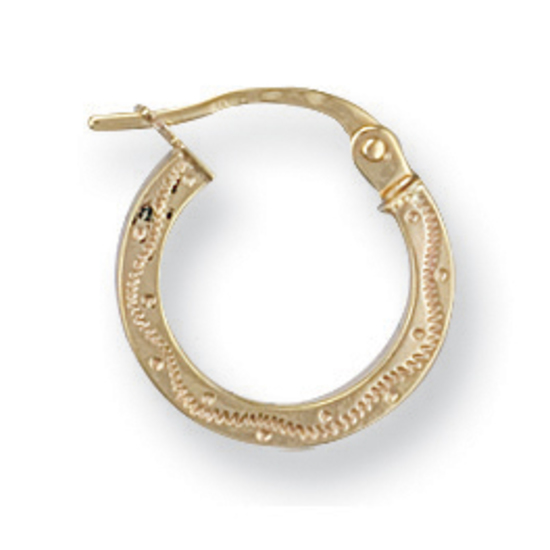 9ct Yellow Gold Patterned Hoop Earrings 0.9g