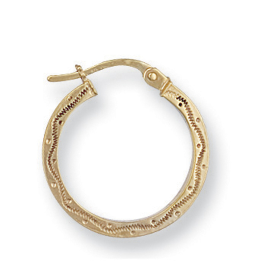 9ct Yellow Gold Patterned Hoop Earrings 1.2g