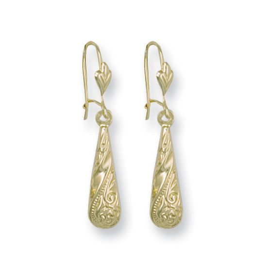 9ct Yellow Gold Patterned Drop Earrings 1.0g