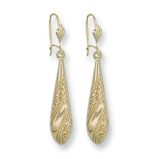 9ct Yellow Gold Patterned Drop Earrings 1.6g