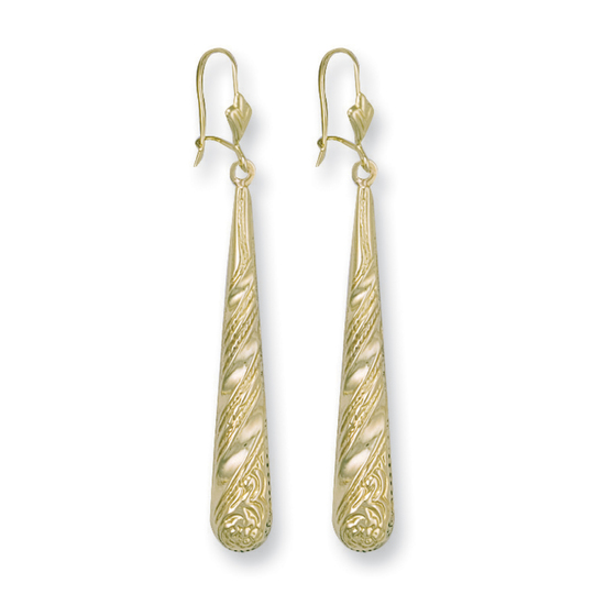 9ct Yellow Gold Patterned Drop Earrings 2.0g