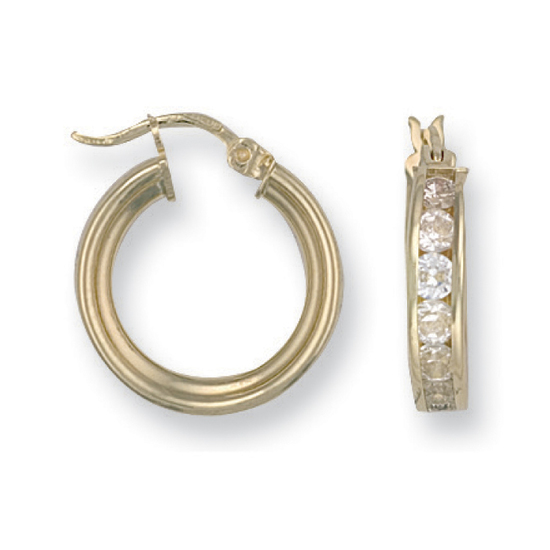 9ct Yellow Gold CZ Hoop Earrings 3.2g