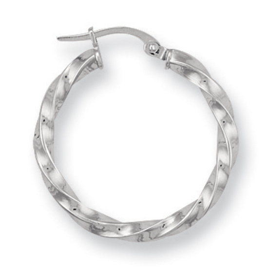 9ct White Gold Twisted Hoop Earrings 1.3g