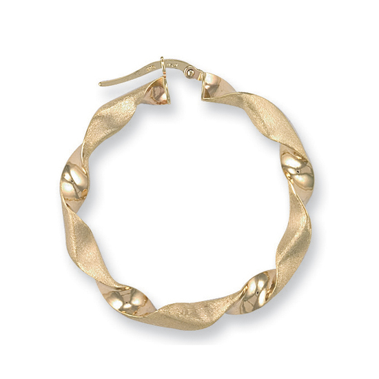 9ct Yellow Gold Frosted Twisted Hoop Earrings 3.2g