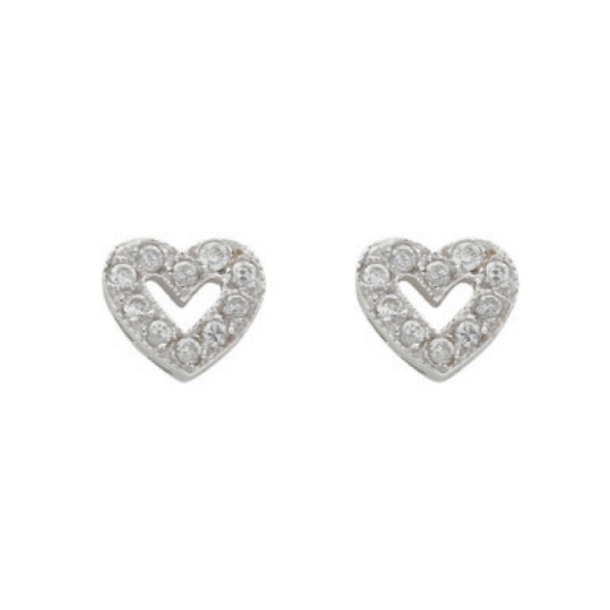 9ct White Gold CZ Heart Stud Earrings 1.3g
