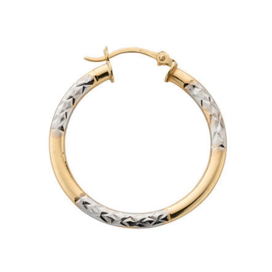 9ct 2 Coloured White and Yellow Gold D/C Hoop Earrings 0.9g