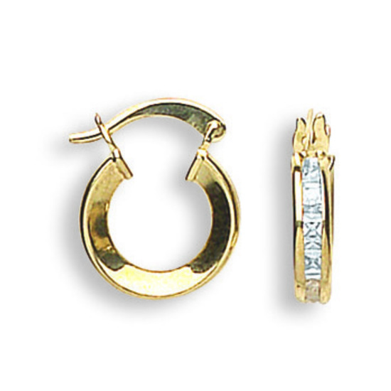 9ct Yellow Gold Princess Cut CZ Hoop Earrings 1.6g