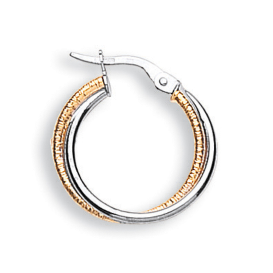 9ct 2 Coloured White and Yellow Gold Double Hoop Earrings 1.5g