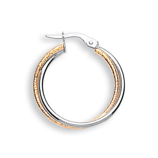 9ct 2 Coloured White and Yellow Gold Double Hoop Earrings 1.7g