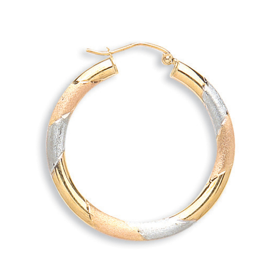 9ct 3 Coloured Rose White and Yellow Gold D/C Hoop Earrings 1.3g