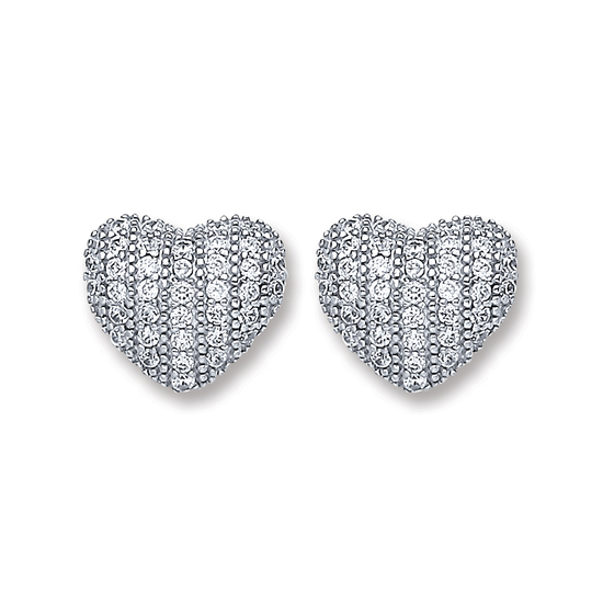 9ct White Gold CZ Heart Stud Earrings 2.1g